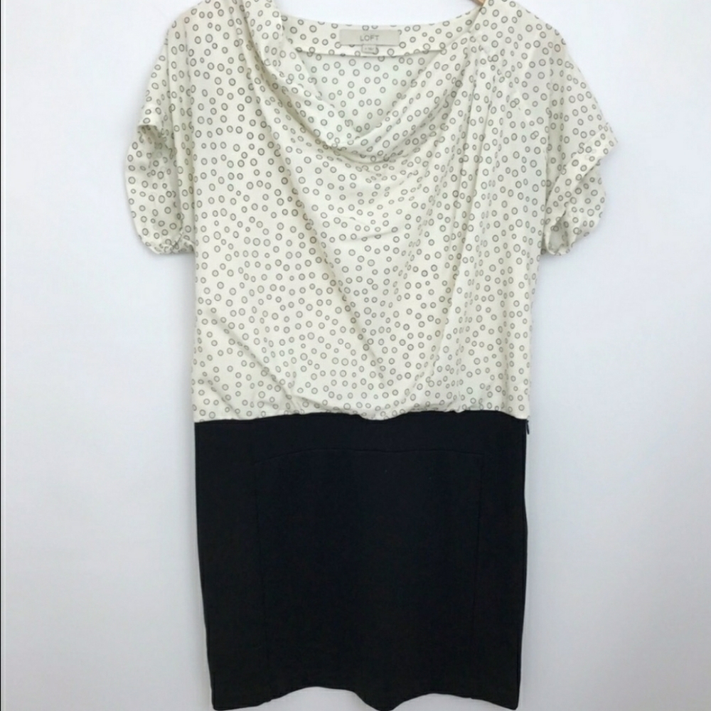 LOFT | Polka Dot Dress - Cream Black - Cowl Neck 4